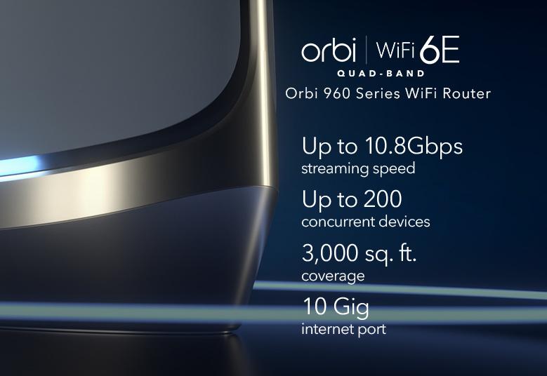 Orbi™ 960 Series Quad-Band WiFi 6E Mesh System, 10.8Gbps, 10 Gig