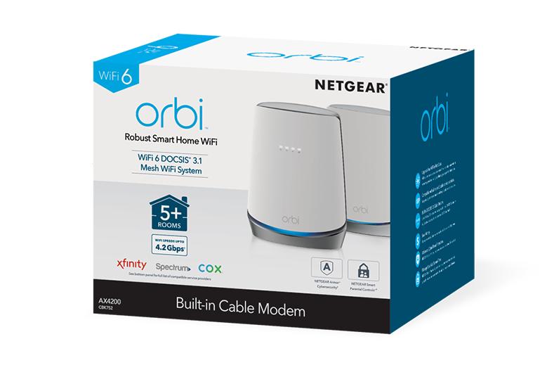 Netgear Wireless Networking - Netgear Orbi Tri-Band WiFi 6 Mesh Router with  Built-in Cable Modem CBR750-100NAS