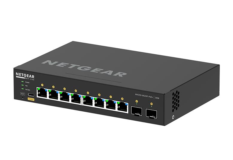 Netgear AV Line M4250 GSM4210PX Ethernet Switch - 8 Ports - Manageable - 10  Gigabit Ethernet - 10GBase-T, 10GBase-X - 3 Layer Supported - Power Adapter  - 220 W PoE Budget - Optical Fiber, Twisted Pair 