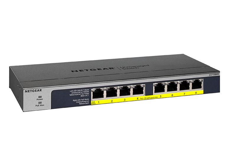 NETGEAR 8-Port Gigabit Ethernet Unmanaged PoE Switch (GS108PP) - with 8 x  PoE+ @ 123W Upgradeable, Desktop, Wall Mount or Rackmount, and Limited