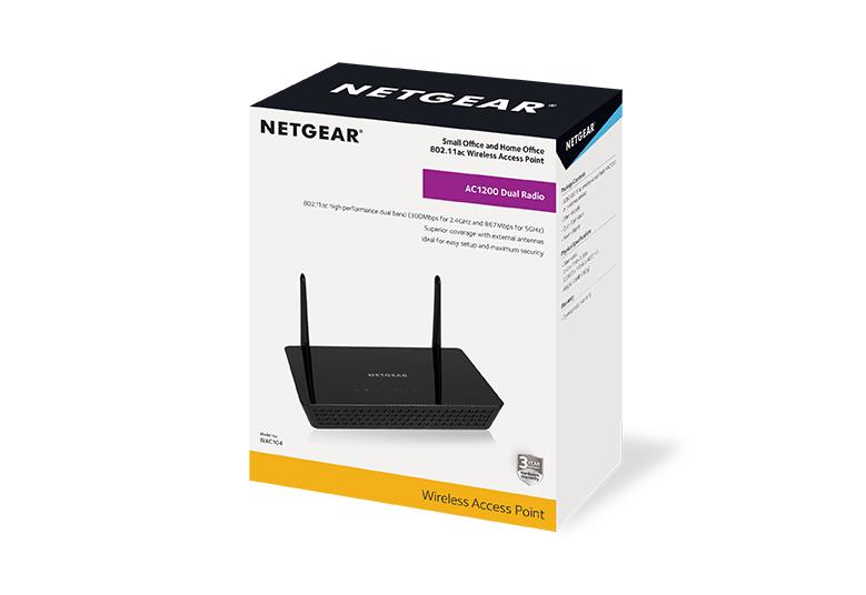 NETGEAR Wireless Desktop Access Point (WAC104) - WiFi 5  Dual-Band AC1200 Speed, 3 x 1G Ethernet Ports, Up to 64 Devices, WPA2  Security, Desktop, MU-MIMO, Supports 3 SSIDs