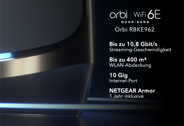 RBKE962, Quad-Band WiFi 6E, upto 10.8Gbps speed, 6000 sq.ft. WiFi coverage, 10 Gig internet port