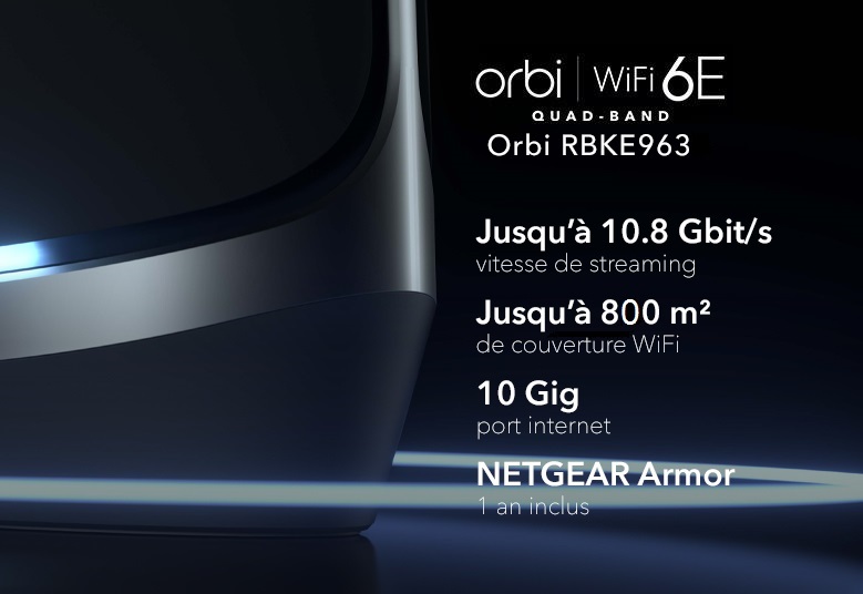 RBKE963, Quad-Band WiFi 6E, upto 10.8Gbps speed, 9000 sq.ft. WiFi coverage, 10 Gig internet port