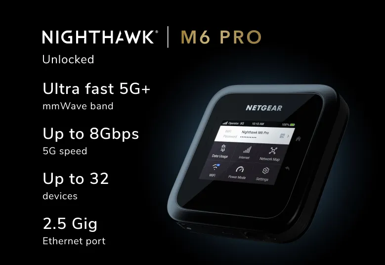 NETGEAR Nighthawk® M6 Pro 5G mmWave WiFi 6E Mobile Hotspot Router + Antenna