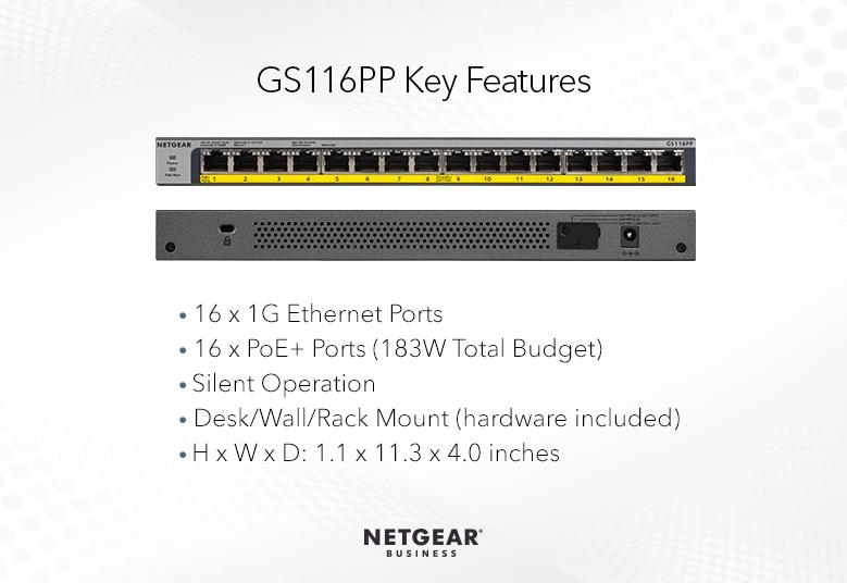 GS116PP | PoE+ | アンマネージ | スイッチ | 法人向け | NETGEAR